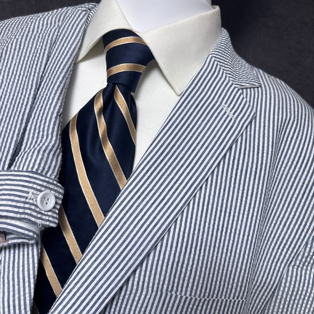 Seersucker Suit 52L 45x33 Blue Classic Casual Summer Nautical Cotton 5XL 50L